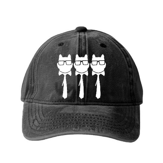 3 Smart Nerd Cat Horn-Rimmed Glasses Geek Tie Team Washed Denim Baseball Caps
