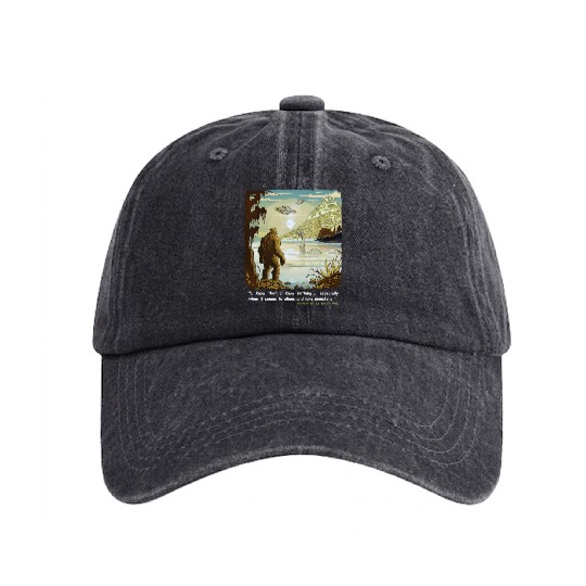 Funny Bigfoot Philosophy Loch Ness Monster UFOs Washed Denim Baseball Caps