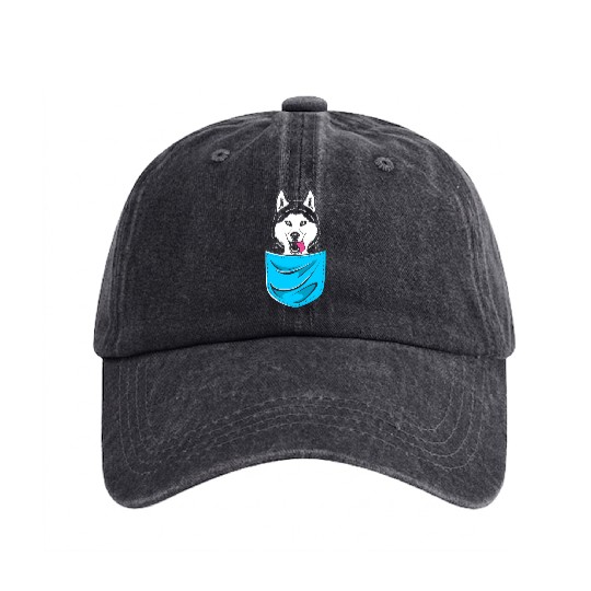 Cute Siberian Husky Dog Lover Husky In A Pocket Washed Denim Baseball Caps