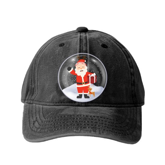 Santa’s Joy: Christmas Snow Globe Washed Denim Baseball Caps