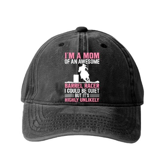 Mom Of Awesome Barrel Racer Barrel Racing Rodeo Ho Washed Denim Baseball Caps