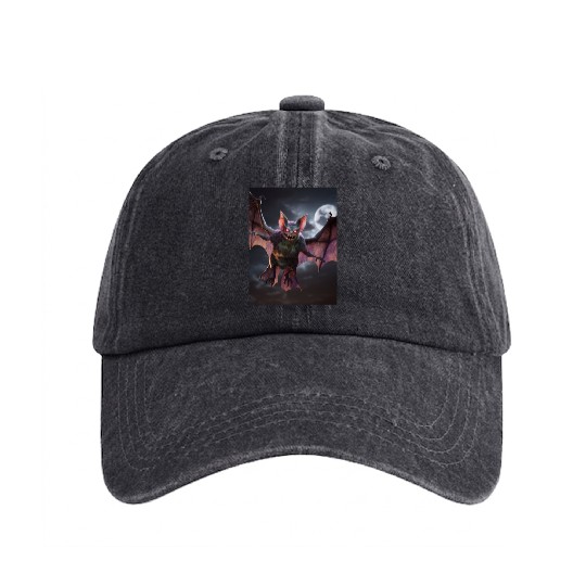 monster zombie bat glowing red eyes halloween Washed Denim Baseball Caps