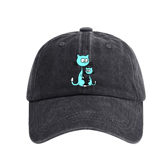 2 Curious Cats Looking Funny Mom Dad Little Kid Washed Denim Baseball Caps