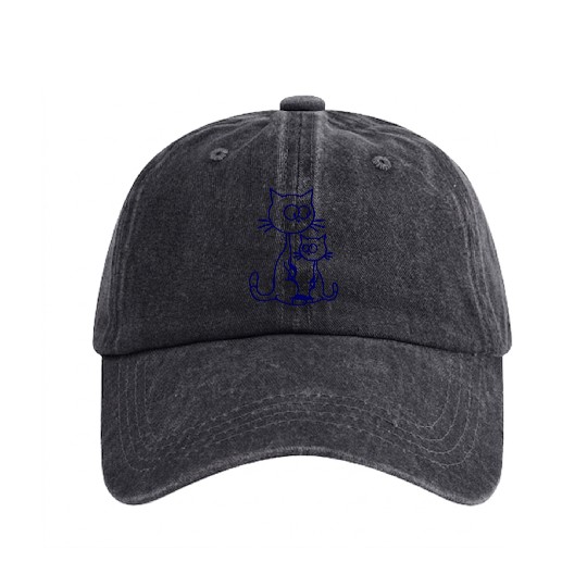 2 Curious Cats Looking Funny Mom Dad Little Kid Washed Denim Baseball Caps