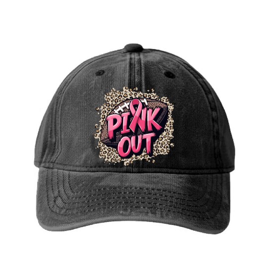 Pink Out Breast Cancer Football Coquette Bow Mom Washed Denim Baseball Caps