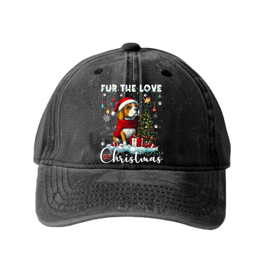 Beagle Christmas Tree Lights Decorations Dog Lover Washed Denim Baseball Caps