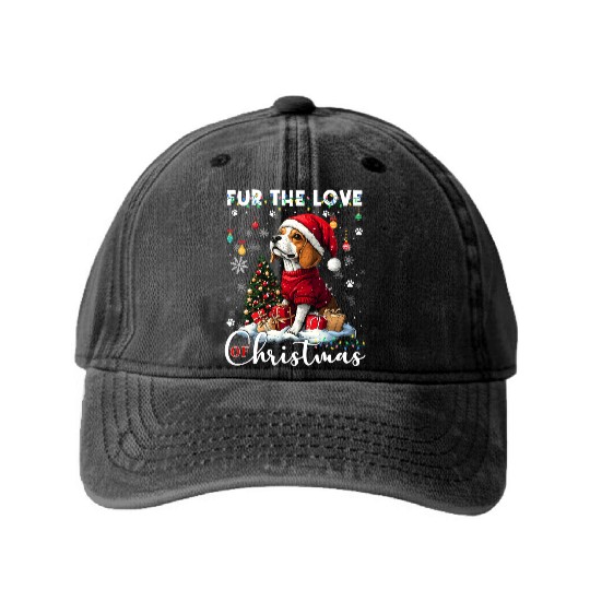 Beagle Christmas Tree Lights Decorations Dog Lover Washed Denim Baseball Caps