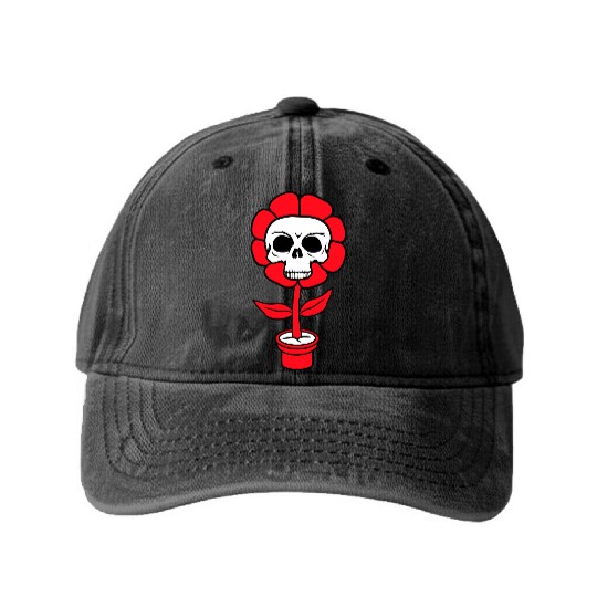 Evil Skull Flower Horror Halloween Skeleton Head Washed Denim Baseball Caps