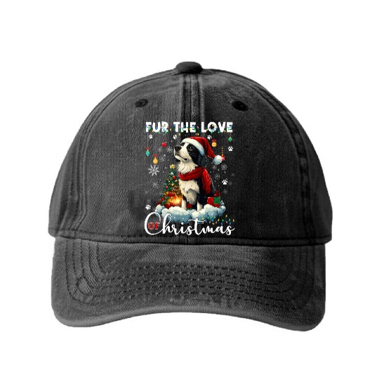 Border Collie Christmas Tree Decorations Dog Lover Washed Denim Baseball Caps