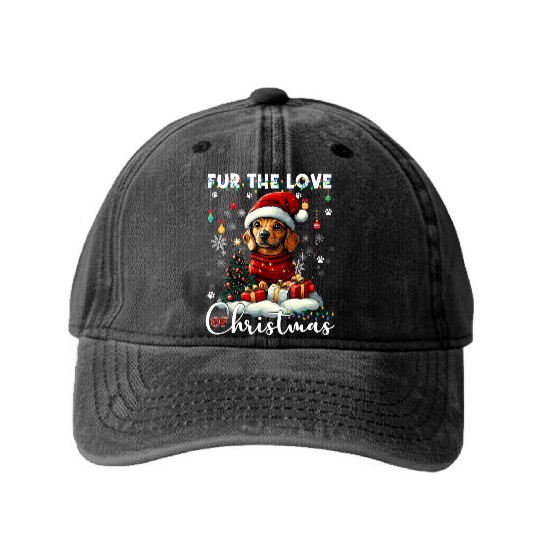 Dachshund Christmas Tree Lights Decorations Dog Washed Denim Baseball Caps