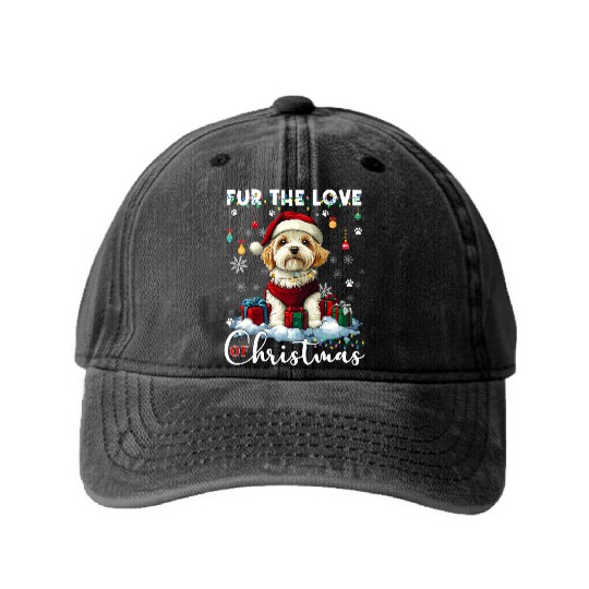 Havanese Christmas Tree Lights Decorations Dog Washed Denim Baseball Caps