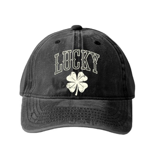Vintage Lucky Clover St Patrick's Day Washed Denim Baseball Caps