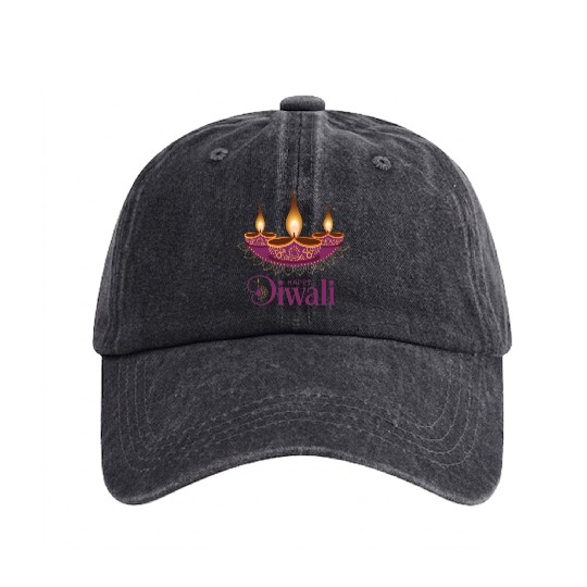 Happy Diwali with Beautiful Diya Lamps Washed Denim Baseball Caps