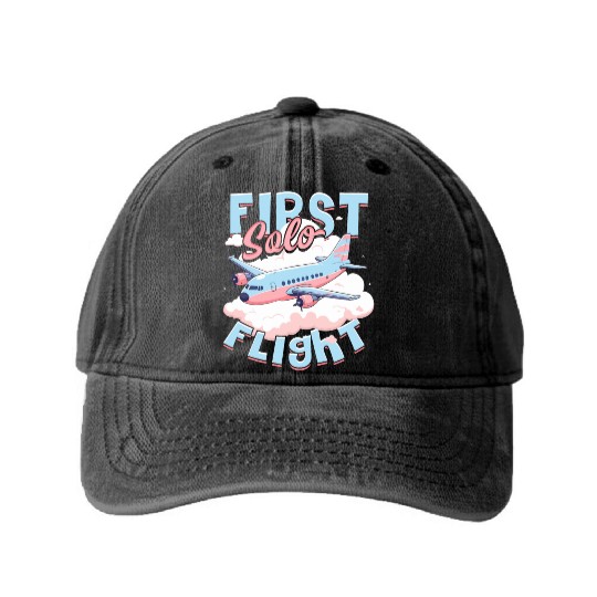 First Solo Flight Pilot Washed Denim Baseball Caps