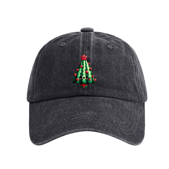 Christmas tree watermelon design Washed Denim Baseball Caps