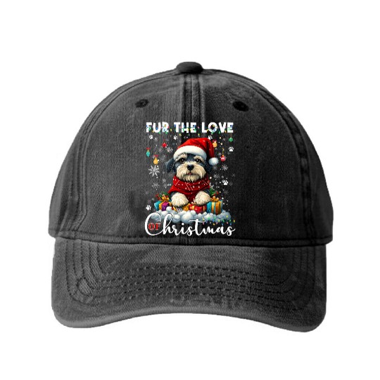 Shih Tzu Christmas Tree Lights Decorations Dog Washed Denim Baseball Caps