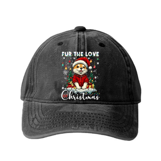 Akita Christmas Tree Lights Decorations Dog Lover Washed Denim Baseball Caps