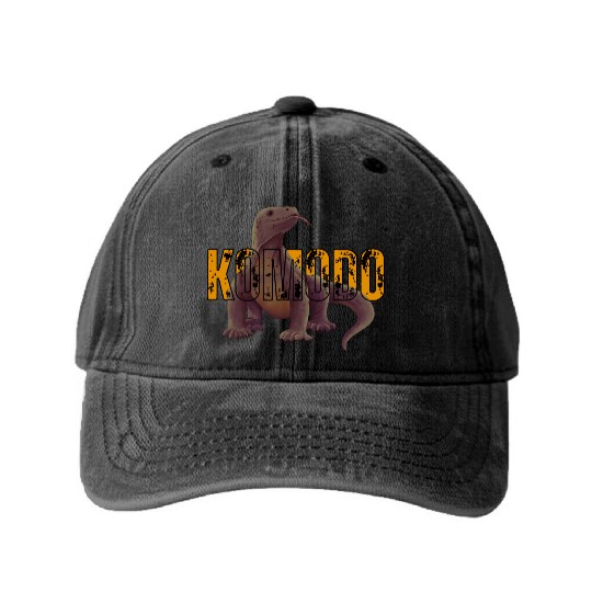 Komodo Dragon Art From Indonesia Washed Denim Baseball Caps