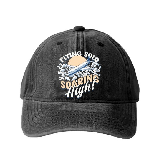 First Solo Flight Pilot Flying Solo Soaring High Washed Denim Baseball Caps