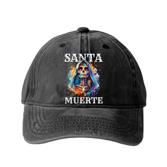Santa Muerte for Karnival, Halloween and Día de Washed Denim Baseball Caps
