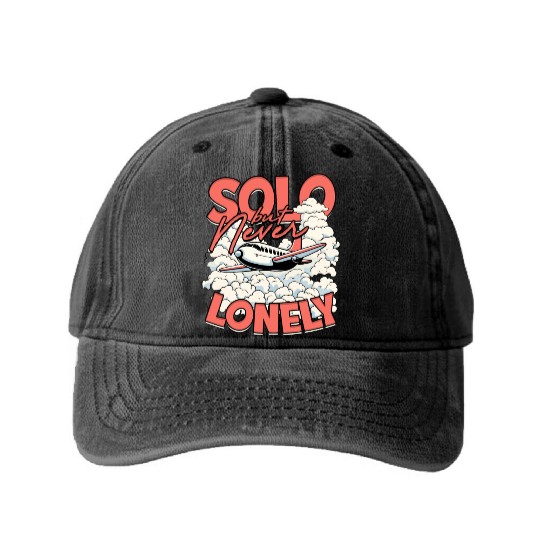 First Solo Flight Pilot Solo But Never Lonely Washed Denim Baseball Caps