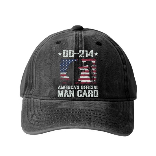 DD-214 America's Official Man Card Veteran Pride Washed Denim Baseball Caps
