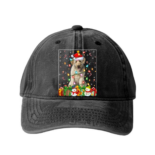 Labradoodle Dog Christmas Lights Washed Denim Baseball Caps