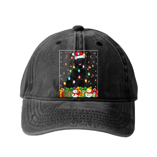 Newfoundland Dog Christmas Lights Washed Denim Baseball Caps