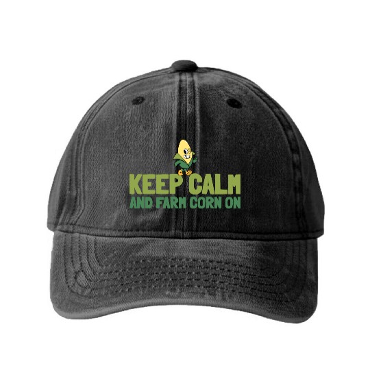 Keep Calm and Farm Corn On Corn Farmer Washed Denim Baseball Caps