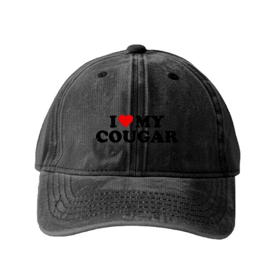 I Love Cougars Cougar Humor Valentine's Day 4WH1 Washed Denim Baseball Caps