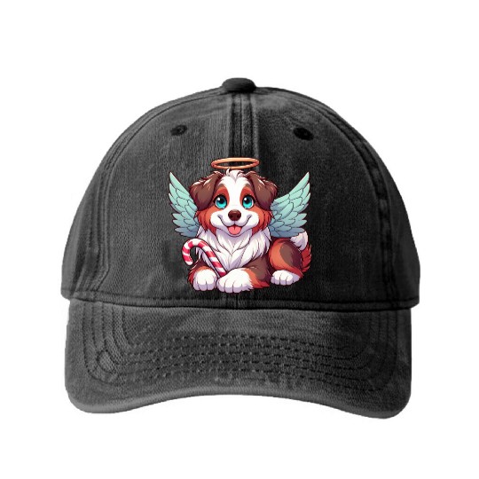 Cute Christmas Dog Australian Shepherd Washed Denim Baseball Caps