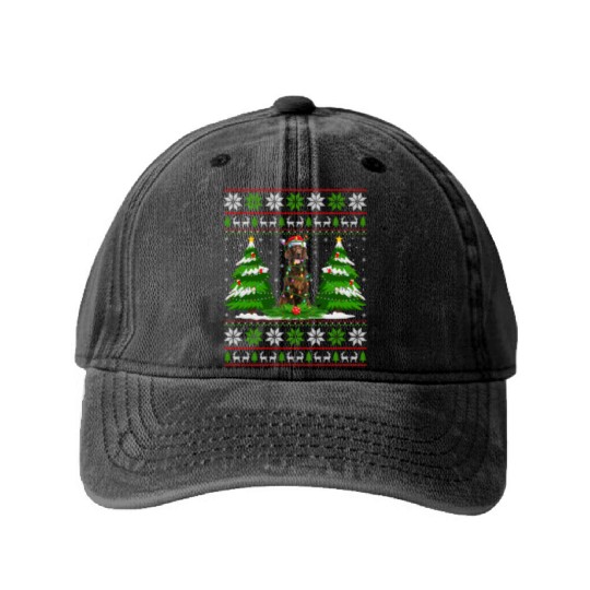 Irish Setter Dog Christmas Tree Lights Washed Denim Baseball Caps
