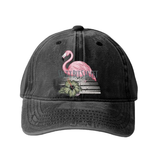 Salty but Sweet - Tropical Flamingo Vibes Washed Denim Baseball Caps