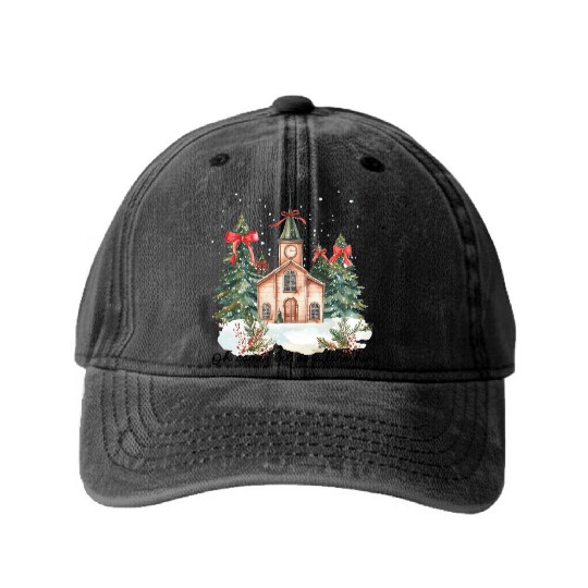 Oh Come Let Us Adore Him Funny Chrismas Jesus Washed Denim Baseball Caps