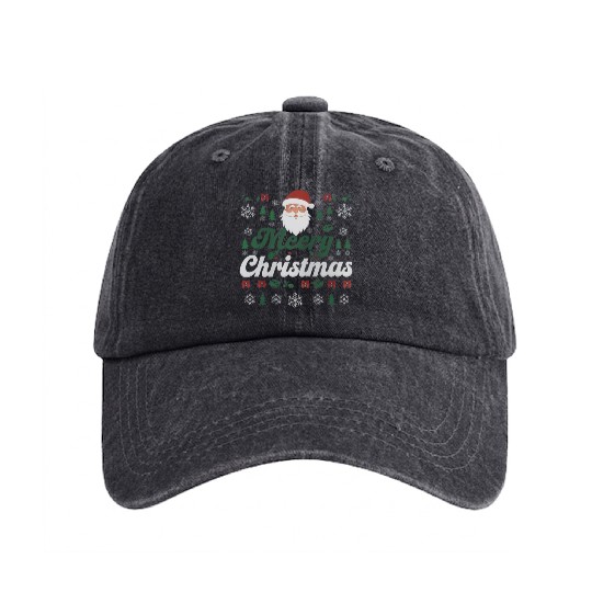 Gothic Christmas Sweater with Cubical Elements Washed Denim Baseball Caps