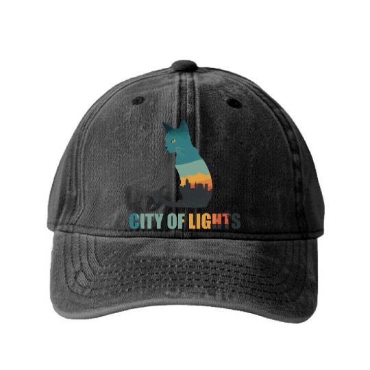 ACCESSORIES City of Lights Cat Skyline Tote Bag Washed Denim Baseball Caps