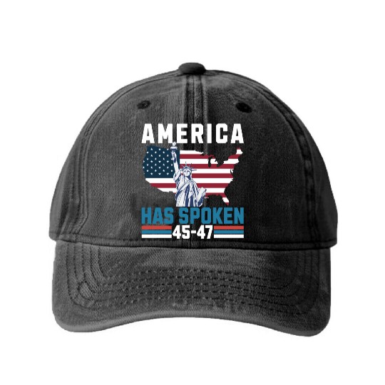 America Has Spoken 45-47 Election Victory 2024 USA Washed Denim Baseball Caps