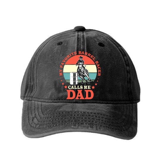 Retro Horse Riding Fathers Day Barrel Racing Dad Washed Denim Baseball Caps