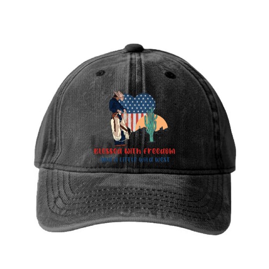 Blessed with Freedom and a little Wild West Washed Denim Baseball Caps