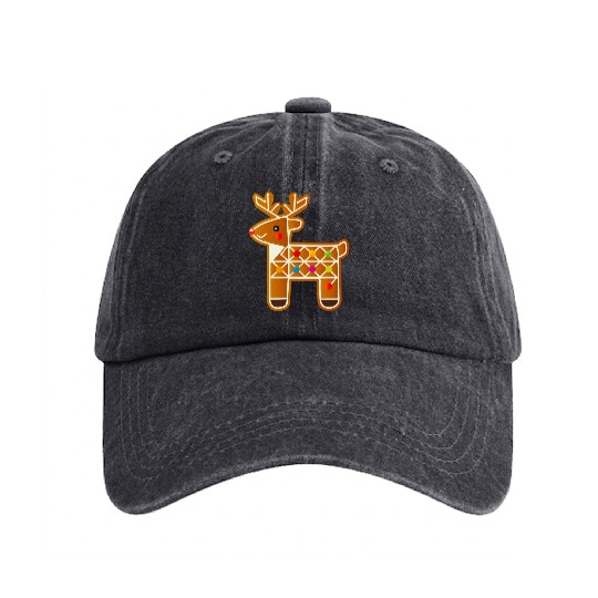 Reindeer in gingerbread design for Christmas Washed Denim Baseball Caps