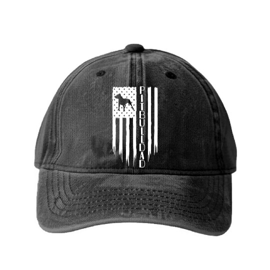Dog Dad Washed Denim Baseball Caps, Pitbull Dad, American US Flag Gi