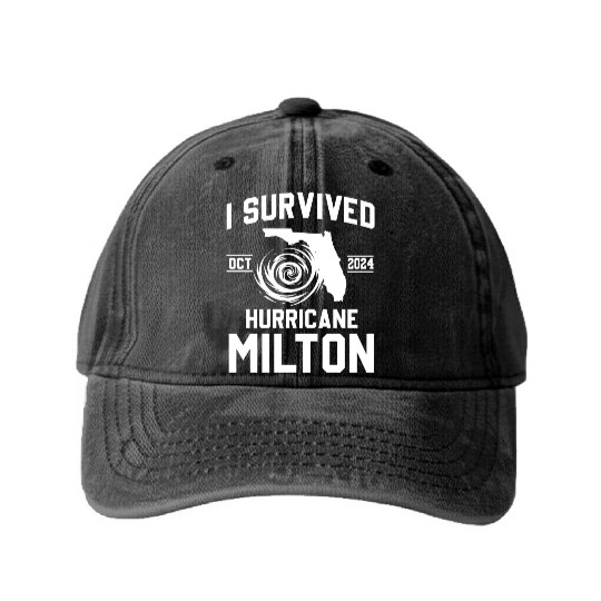 I survived Hurricane Milton October 2024 Washed Denim Baseball Caps