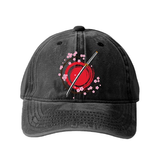 Cherry Blossom Japanese Harajuku Manga Sakura Washed Denim Baseball Caps