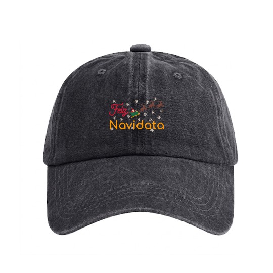 Data Science xmas Feliz Navidata Christmas Washed Denim Baseball Caps