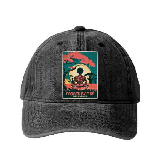 Vintage Afro Samurai Warrior - Forged By Fire Washed Denim Baseball Caps