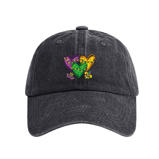 Heart Festival Parade Mardi Gras Washed Denim Baseball Caps