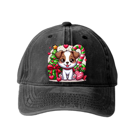 FUNNY CHRISTMAS DOG Washed Denim Baseball Caps