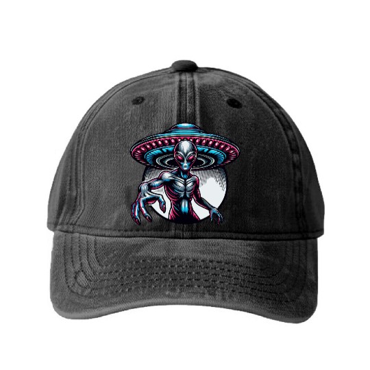 Grey Alien Washed Denim Baseball Caps