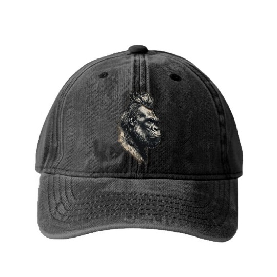 KingKong gorilla's face Washed Denim Baseball Caps