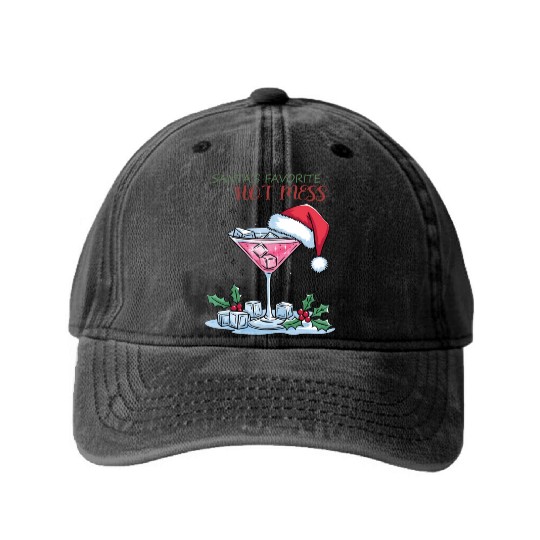 Santa Favorite Hot Mess, Merry Christmas Washed Denim Baseball Caps